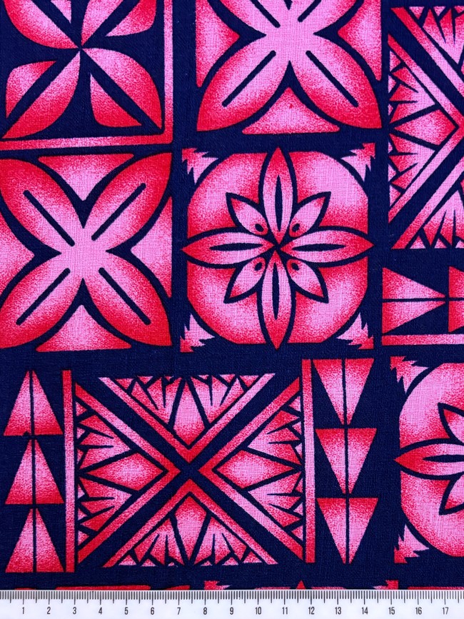 Pinks on Navy Pacific Island Cotton Dobby