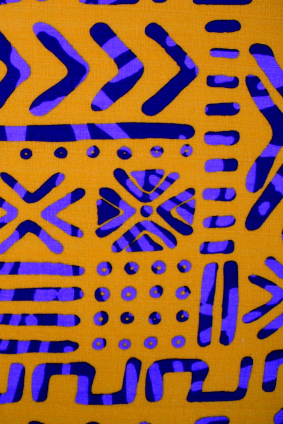 Purple Tones on Mustard Pasifika Printed Dobby