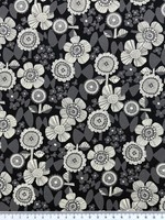 Grey Tones Japanese Blossoms on Black Premium Cotton