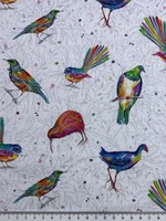 New Zealand Native Birds Kiwiana White Printed Cotton