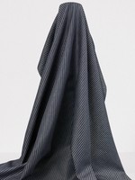 White Pinstripes on Navy Polished Linen Cotton Shirting