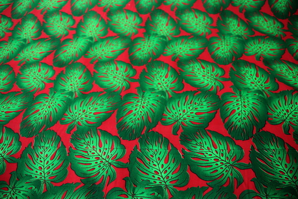 Tropical Prints Cotton - Lush Palm Leaves on Red