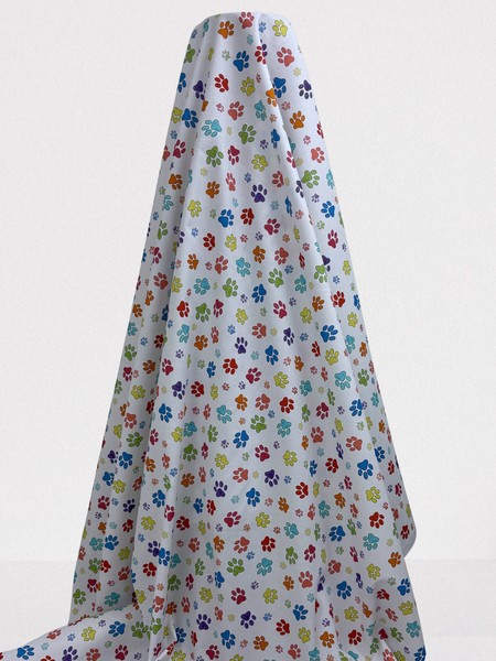 Paw Prints on White Printed Cotton