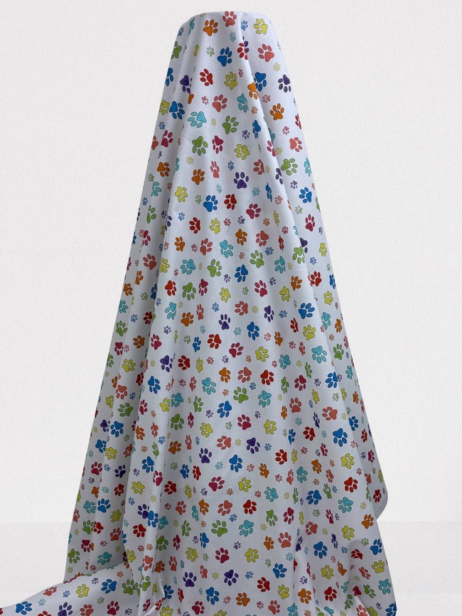 Paw Prints on White Printed Cotton