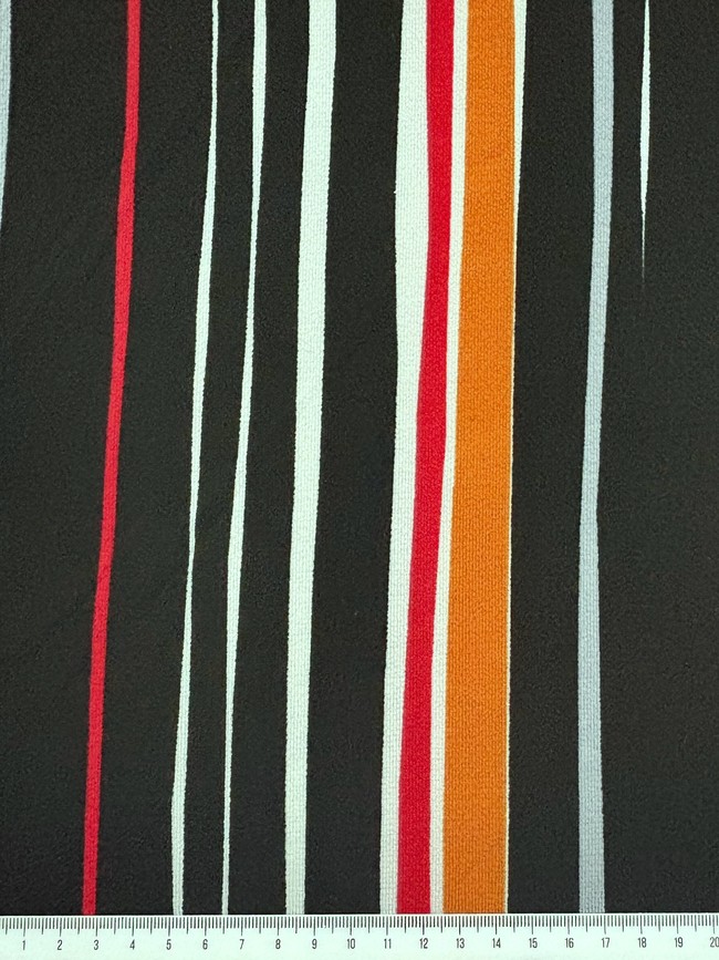 Slashes & Stripes on Black Light-Weight Polyester Crepe