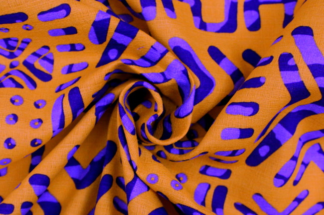 Purple Tones on Mustard Pasifika Printed Dobby