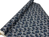 Black Tones Japanese Blossoms on Blue Mid-weight Premium Cotton