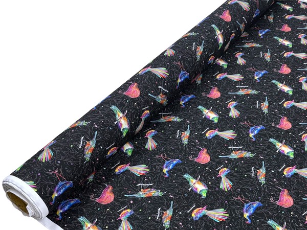 New Zealand Native Birds Kiwiana Black Printed Cotton