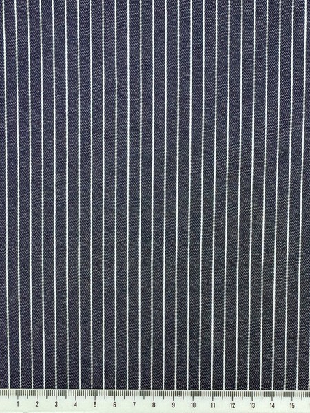 White Pinstripes on Navy Polished Linen Cotton Shirting