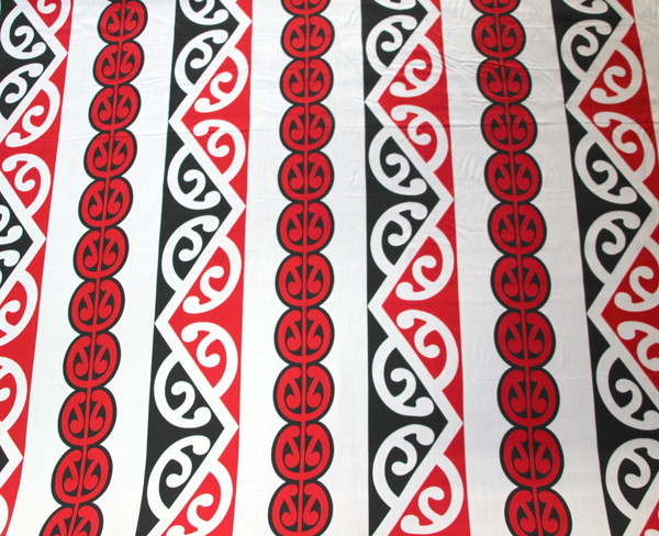 Kowhaiwhai Printed Rayon - Red & Black on White