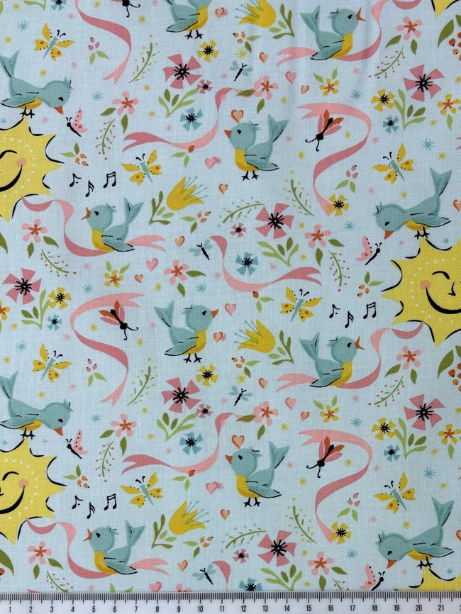 Sunny Summer on Pale Blue Printed Cotton