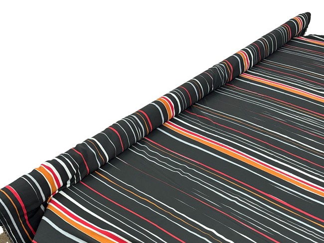 Slashes & Stripes on Black Light-Weight Polyester Crepe