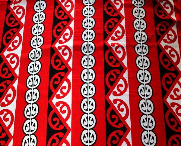 Kowhaiwhai Printed Rayon - White & Black on Red