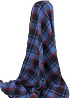 Mid Blue, Red & Black Tartan Check Brushed Wool Blend