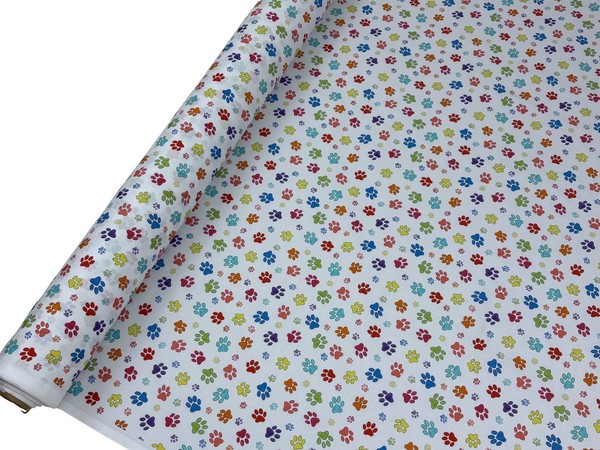 Paw Prints on White Printed Cotton