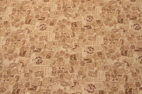 Tea Stained Vintage Stamps Cotton