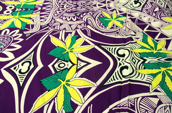 Tropical Prints Cotton - Bold Green, Yellow & Cream on Purple