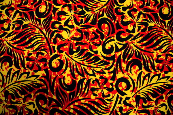 Black on Red & Gold Island Inspired Printed Dobby Cotton