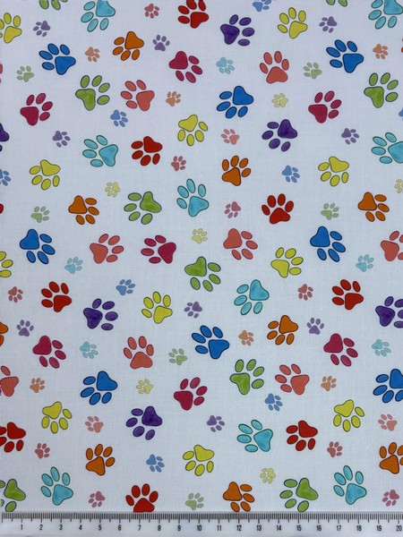 Paw Prints on White Printed Cotton
