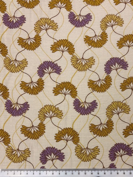 Mustard & Mauve Flowers on Biscuit Printed Bamboo Cotton Blend