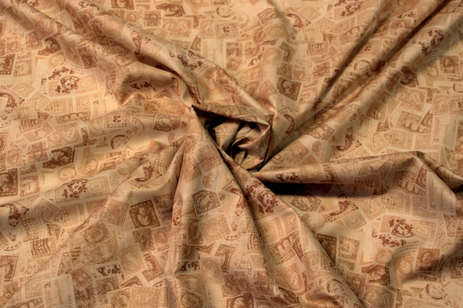 Tea Stained Vintage Stamps Cotton