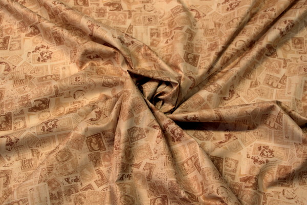 Tea Stained Vintage Stamps Cotton