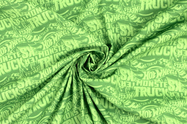 Hot Wheels Monster Trucks Logo on Multi Green Premium Printed Cotton
