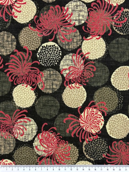 Japanese Inspired Flowers & Circles Premium Mid-weight Cotton