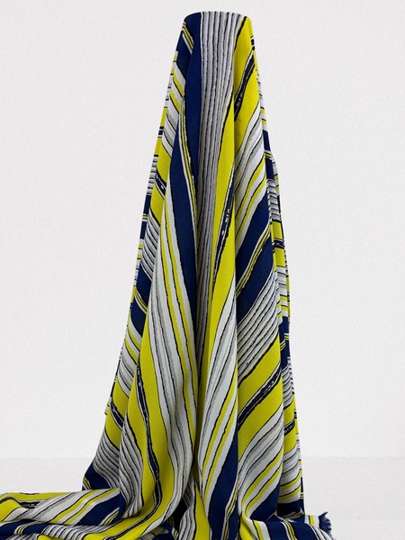 Navy, Yellow, White & Grey Light-weight Polyester Crepe