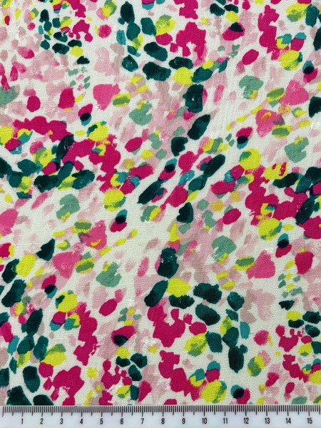 Pinks & Greens Paint Splodge Tufts Linen Cotton Blend